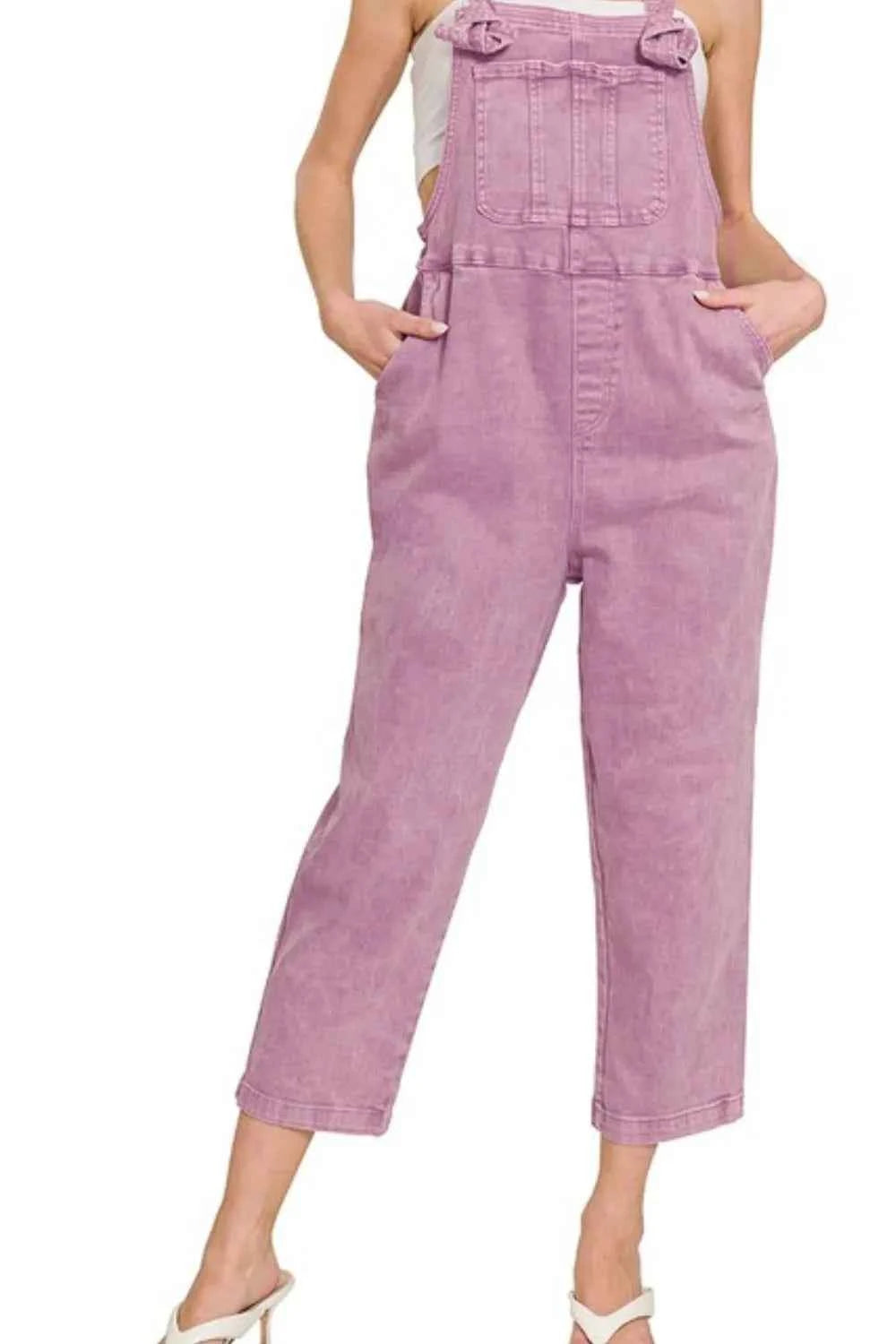 Zenana Washed Knot Strap Relaxed Fit Overalls Zenana Washed Knot Strap Relaxed Fit Overalls