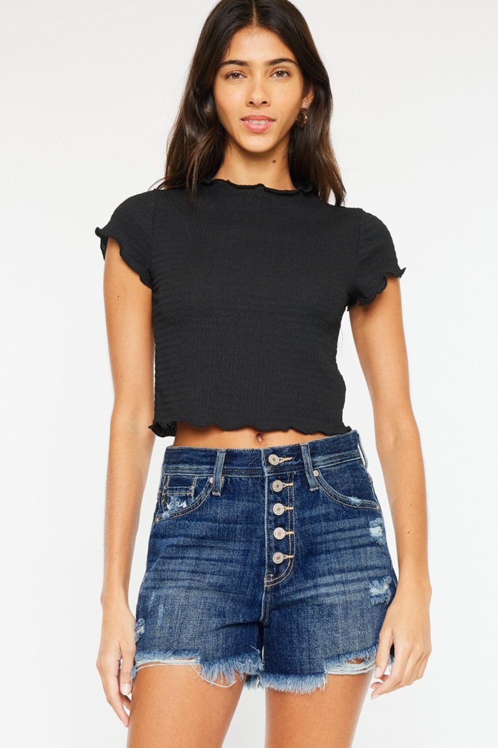 Kancan Raw Hem Button-Fly Denim Shorts Kancan Raw Hem Button-Fly Denim Shorts - TopFashionHQ