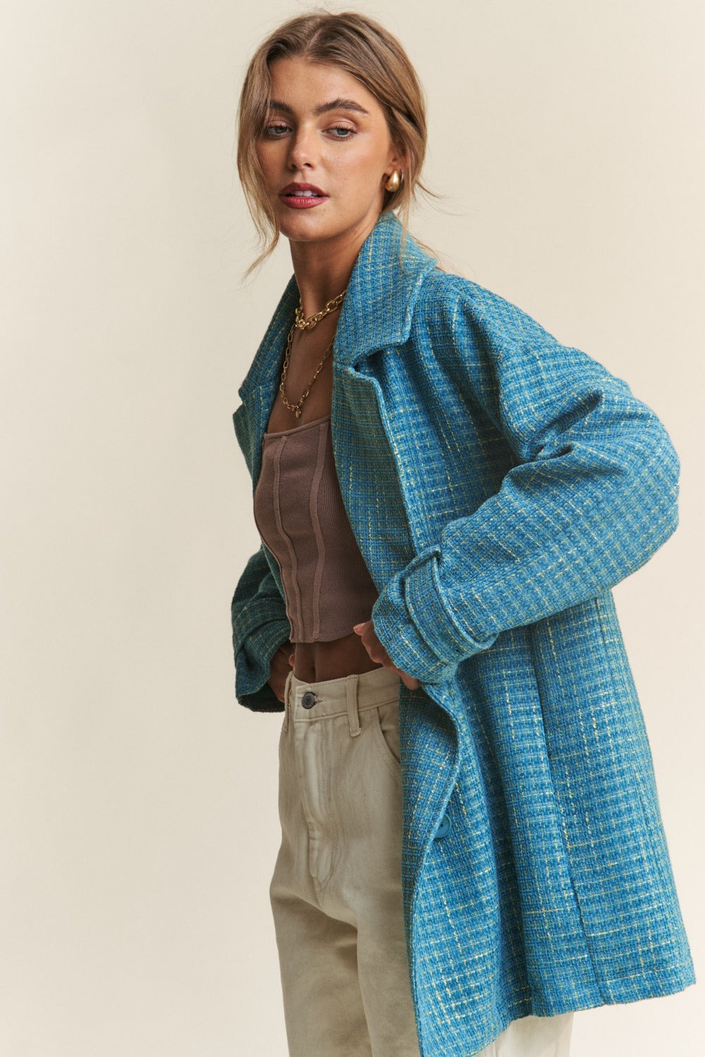 J.NNA Tweed Double-Breasted Long Sleeve Coat J.NNA Tweed Double-Breasted Long Sleeve Coat