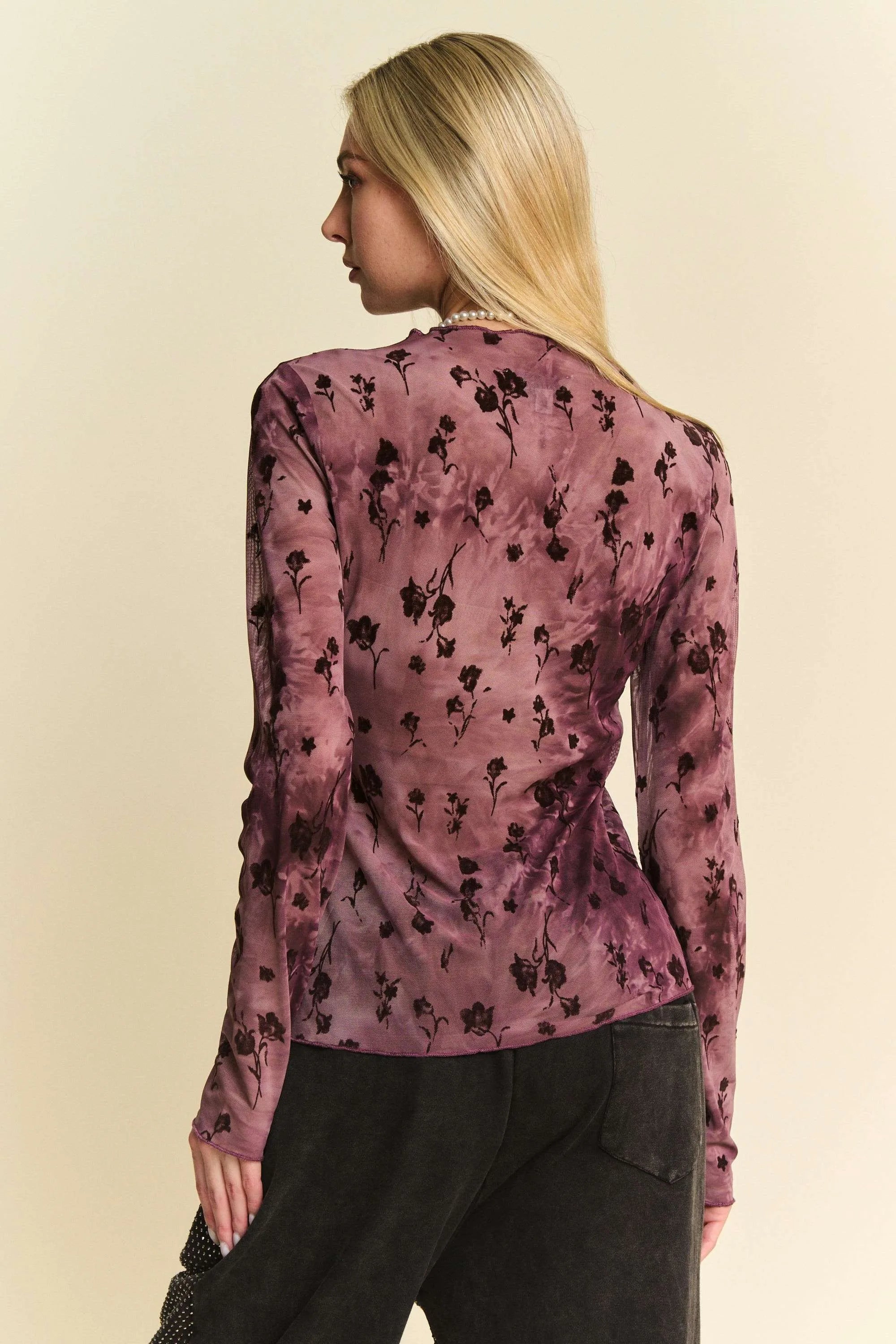 Davi & Dani Floral Mesh Long Sleeve Sheer Layering Top 4e0187c056934dce912f87e0a214c0b5-Max-Origin