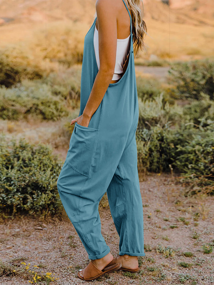 Double Take Full Size V-Neck Sleeveless Jumpsuit with Pockets Double Take Full Size V-Neck Sleeveless Jumpsuit with Pockets - TopFashionHQ