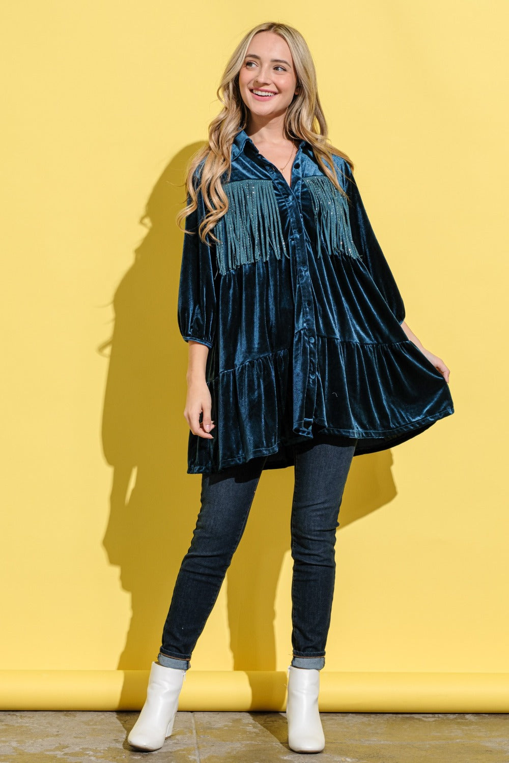 And The Why Fringe Detailed Velvet Shirt Dress And The Why Fringe Detailed Velvet Shirt Dress - TopFashionHQ