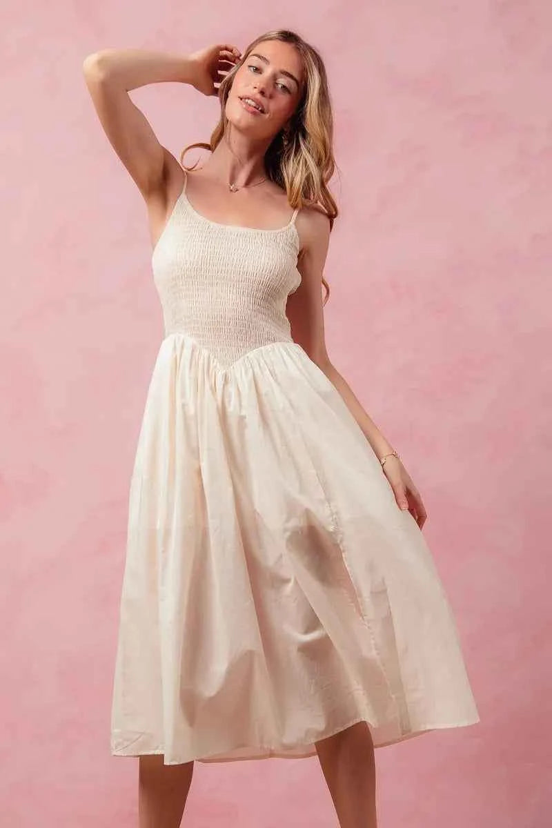 SO ME Smocked Sleeveless Casual Everyday Dress With Slit SO ME Smocked Sleeveless Casual Everyday Dress With Slit