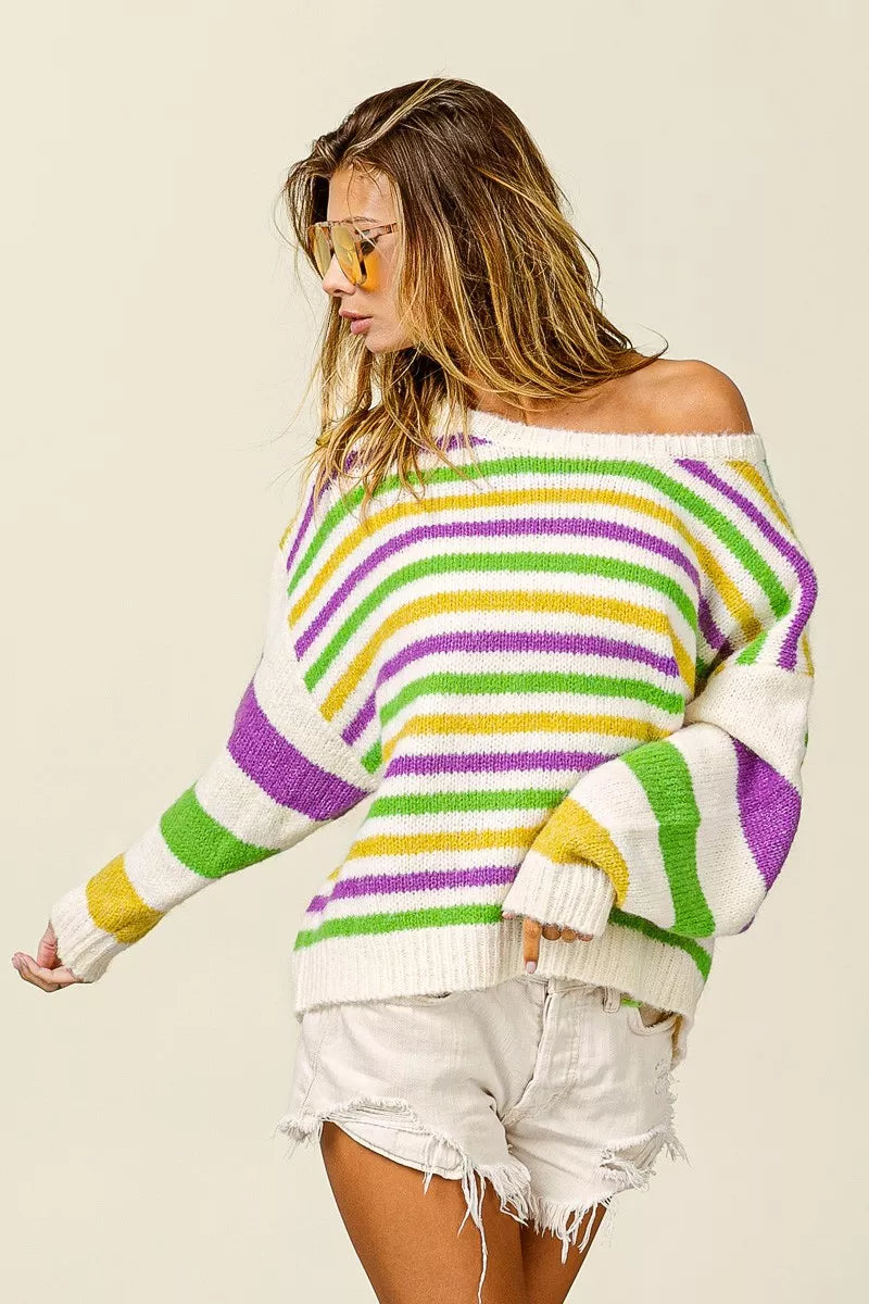BiBi Mardi Gras Colors Stripe Comfy Sweater 4ef00075112640a58203c6e52b9f0578-Max-Origin