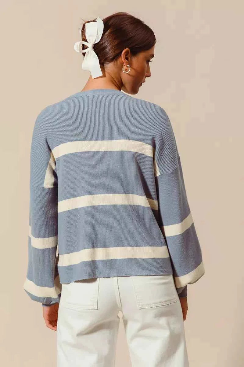 SO ME Ribbed Striped Round Neck Sweater SO ME Ribbed Striped Round Neck Sweater