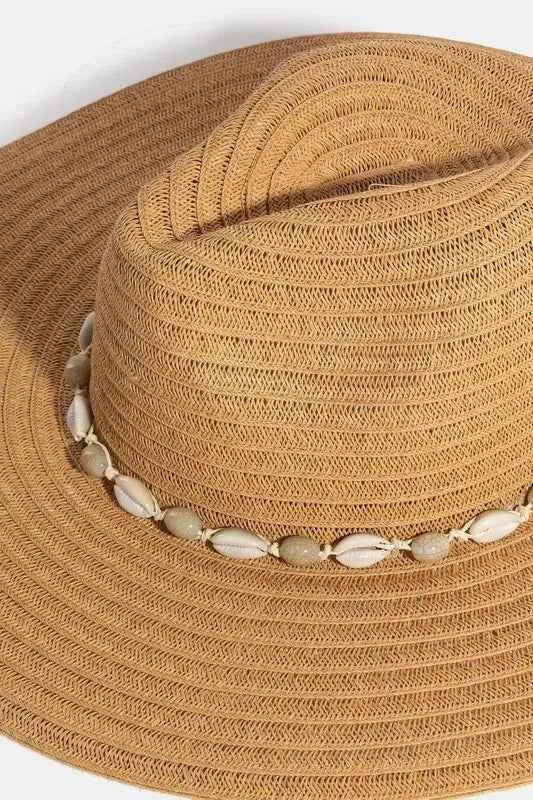 Fame Shell Beaded Wide Brim Straw Hat Fame Shell Beaded Wide Brim Straw Hat