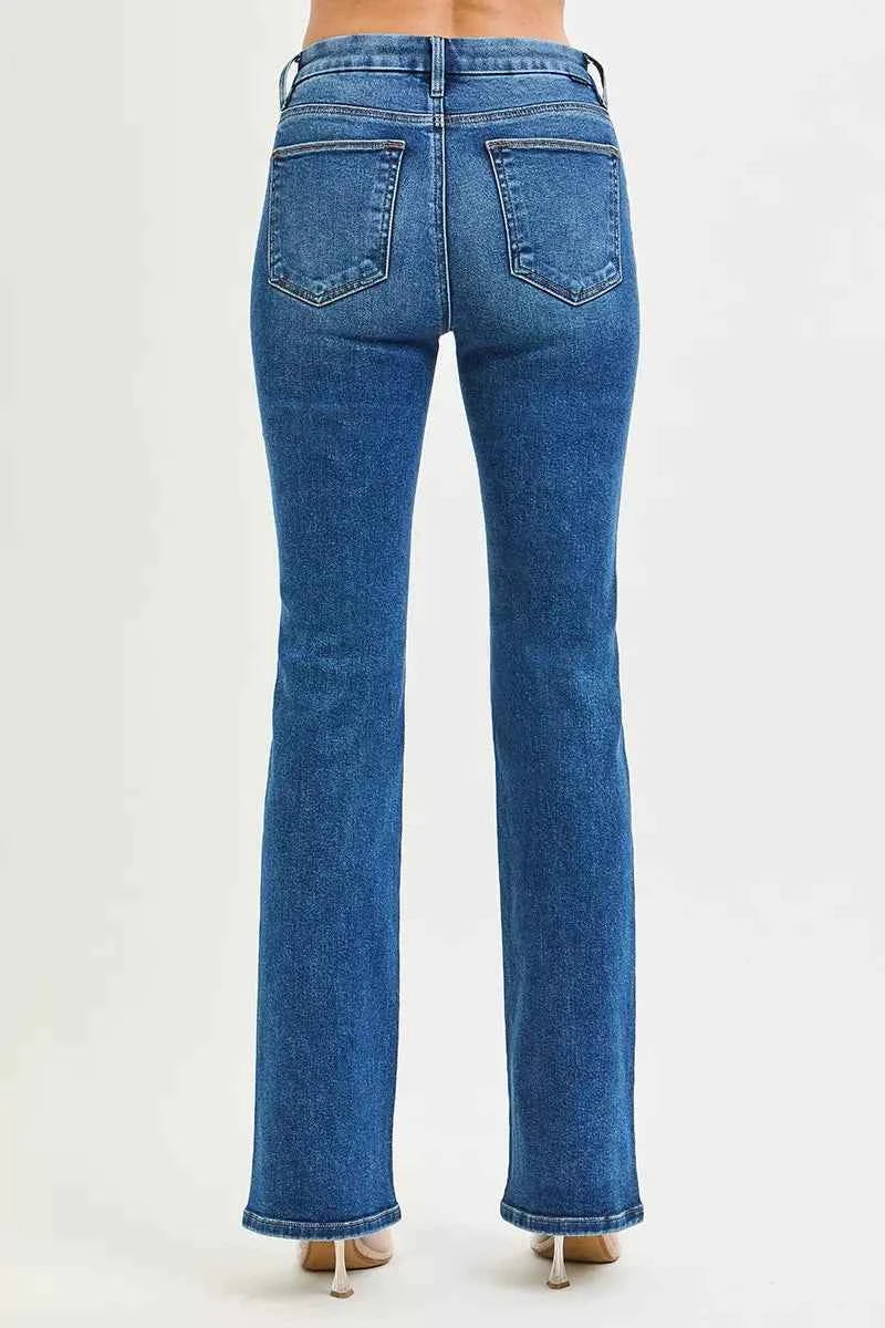 RISEN High Rise Bootcut Jeans With Distressed Details RISEN High Rise Bootcut Jeans With Distressed Details