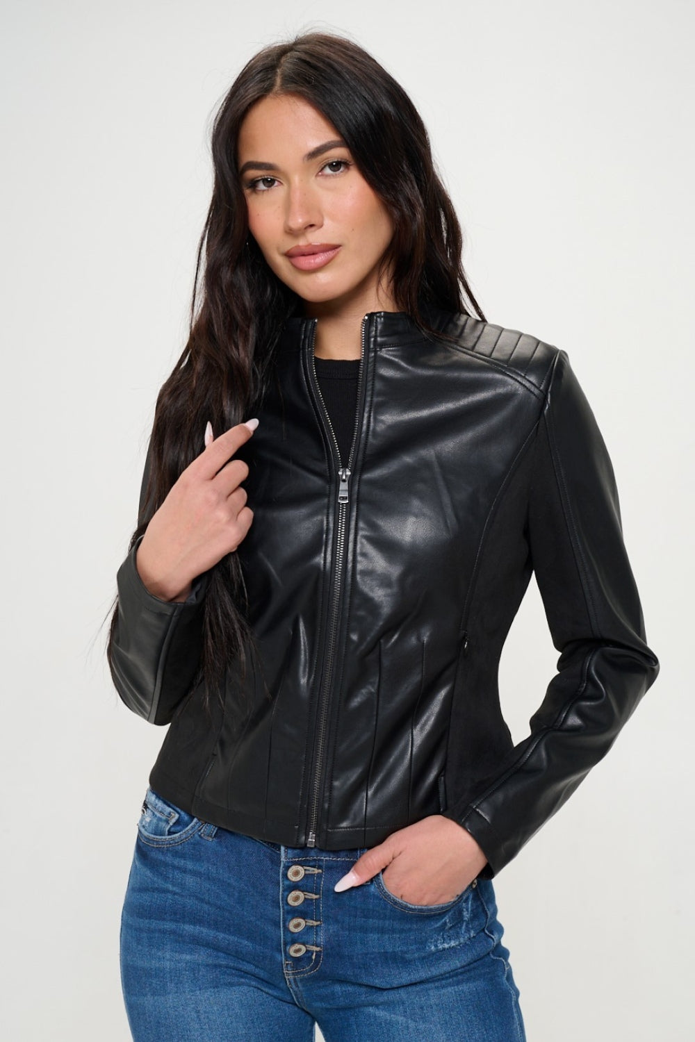 Coalition LA Zip Up Vegan Moto Jacket Coalition LA Zip Up Vegan Moto Jacket - TopFashionHQ