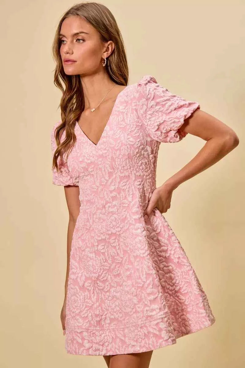 SO ME Floral Jacquard Fit And Flare Daily Mini Dress SO ME Floral Jacquard Fit And Flare Daily Mini Dress