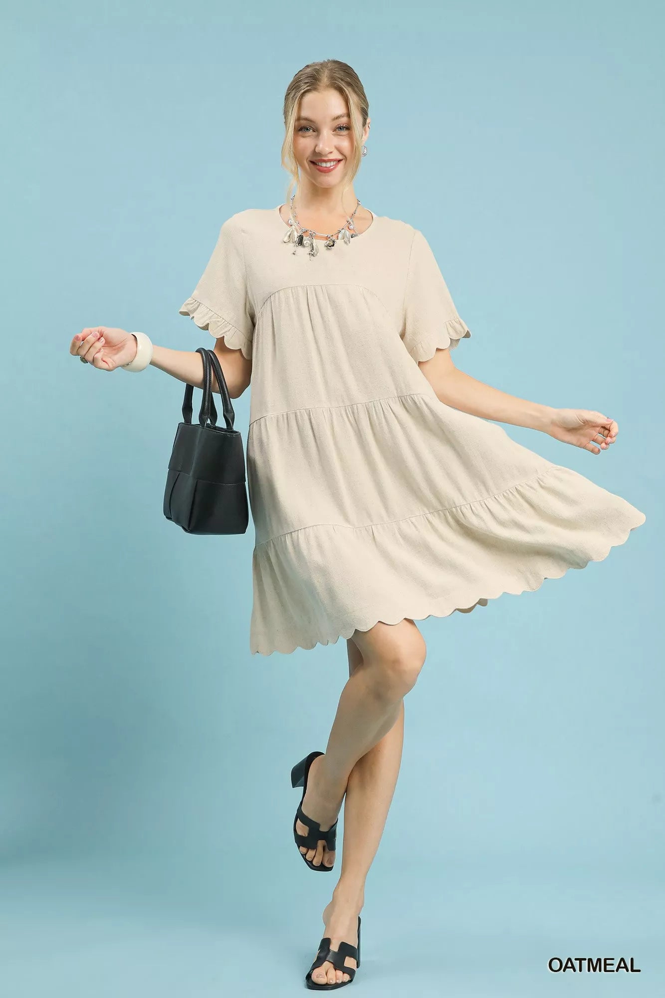 Umgee Linen Tiered Babydoll Dress with Ruffle Sleeves 4f87025d-f969-4bb5-8a10-4528d48ca125-Max-Origin