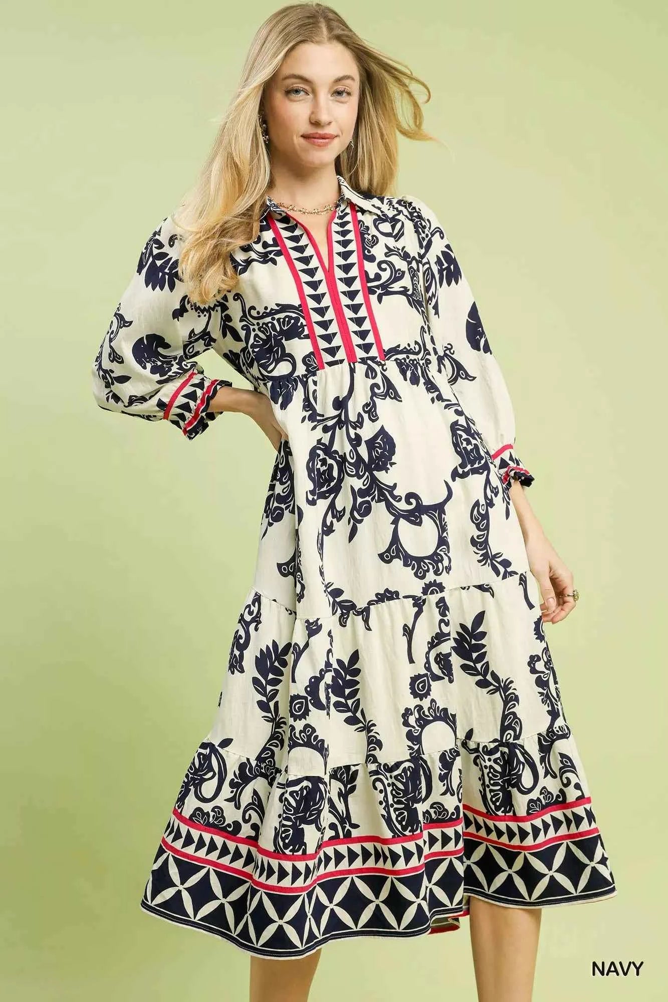 Umgee Boho Print Tiered Midi Dress Umgee Boho Print Tiered Midi Dress