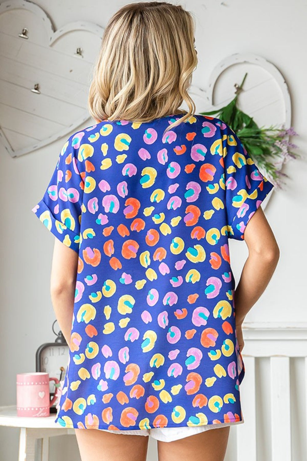 First Love Printed V-Neck Short Sleeve Blouse First Love Printed V-Neck Short Sleeve Blouse - TopFashionHQ