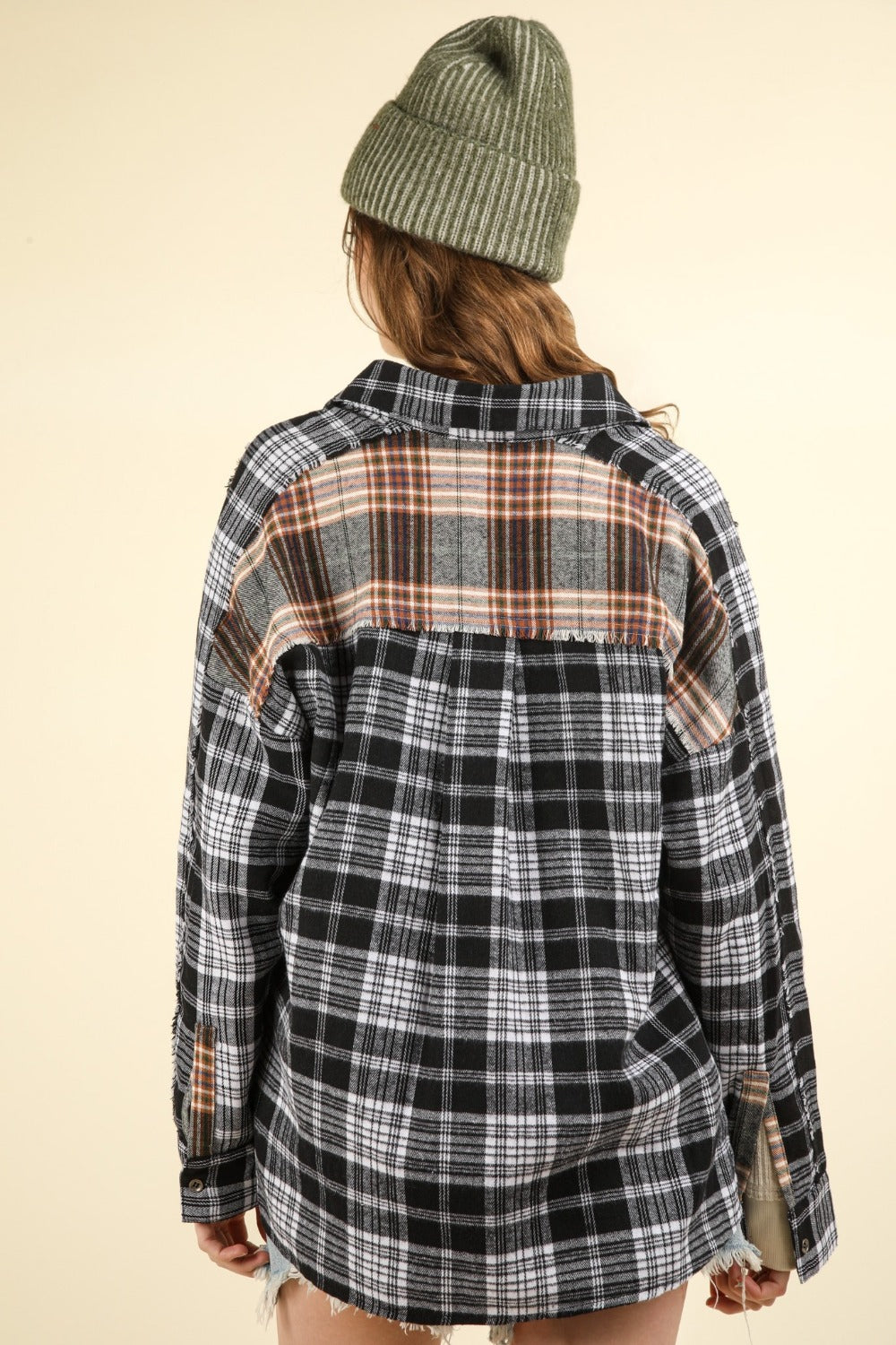 VERY J Contrast Plaid Raw Detail Shirt VERY J Contrast Plaid Raw Detail Shirt - TopFashionHQ