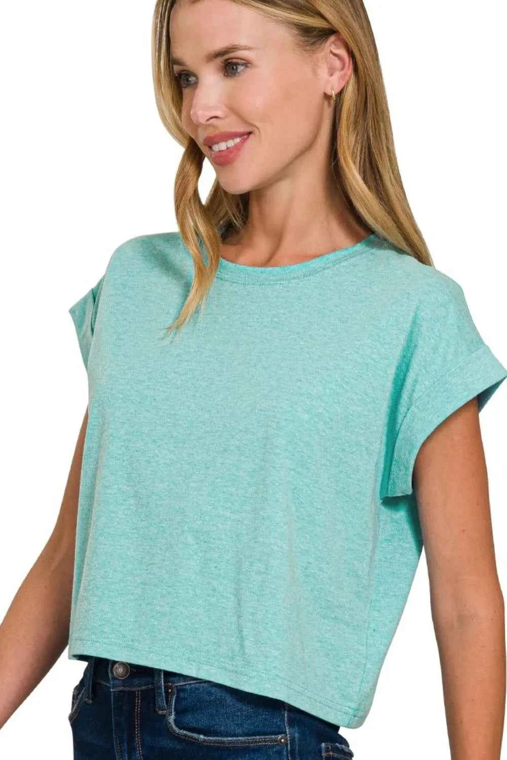 Zenana Rolled Sleeve Crop T-Shirt Zenana Rolled Sleeve Crop T-Shirt
