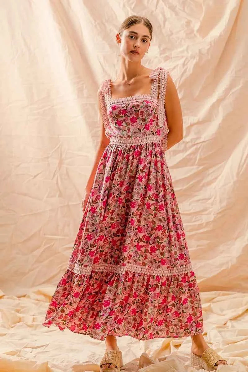 SO ME Floral Maxi Dress With Ribbon Tie Lace Strap SO ME Floral Maxi Dress With Ribbon Tie Lace Strap