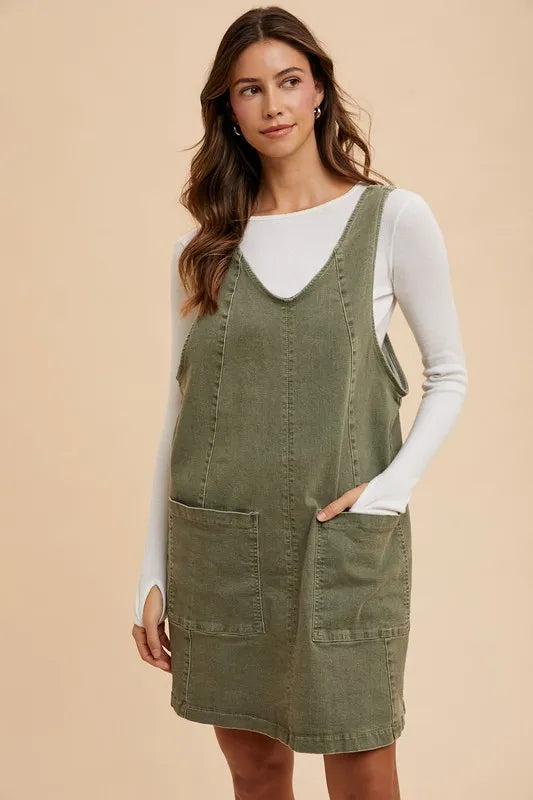 Annie Wear V-Neck Adjustable Strap Denim Overall Dress with Pockets 50b6c9c4-79a7-4f26-83fb-92edea0c4ecc-Max