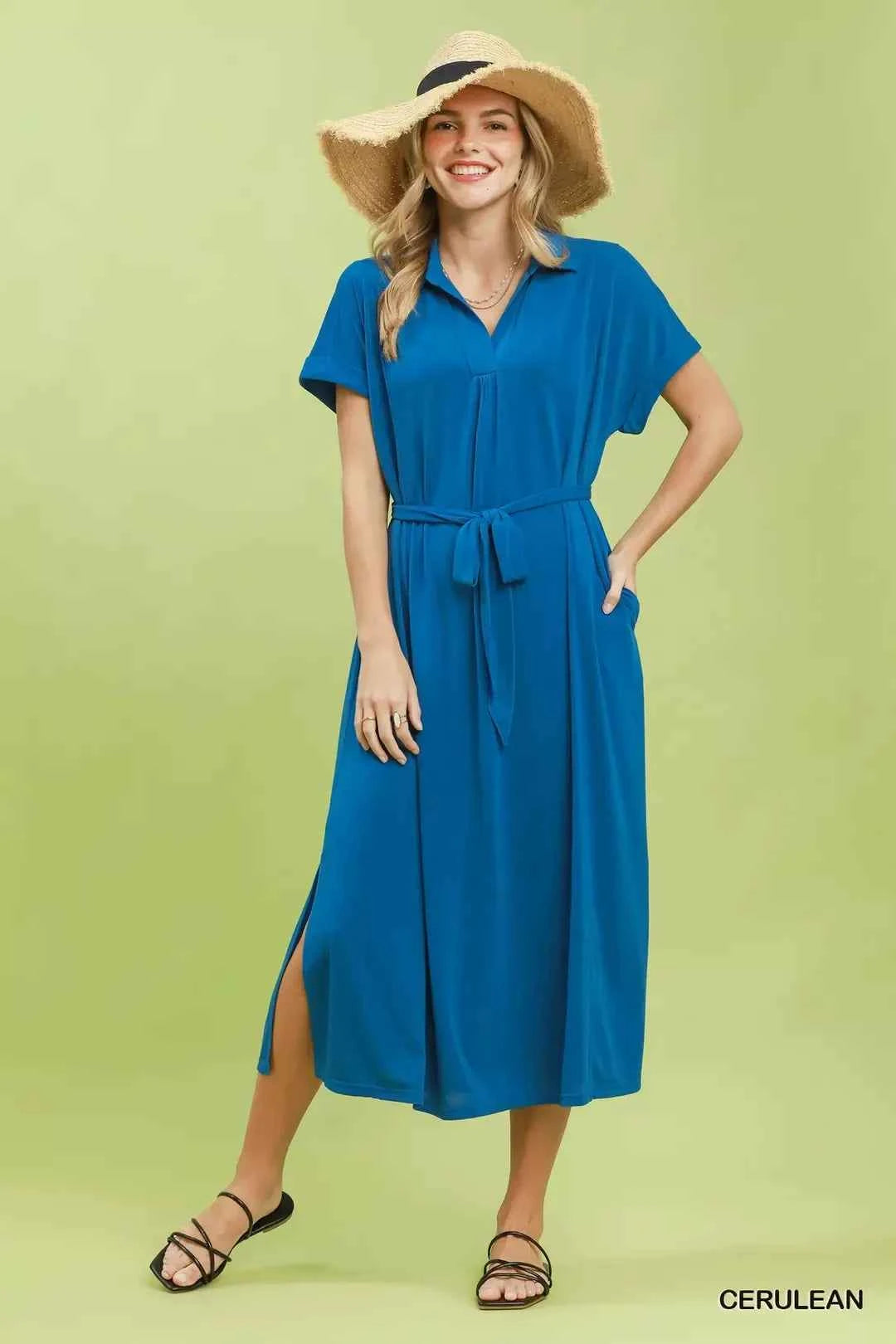 Umgee Collared Belted Midi Dress Umgee Collared Belted Midi Dress