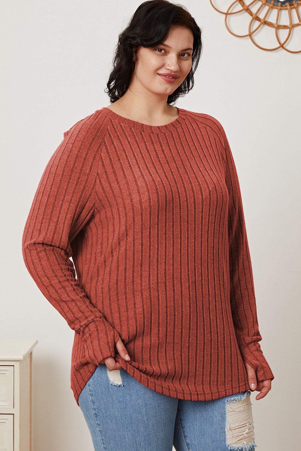 Basic Bae Full Size Ribbed Thumbhole Sleeve T-Shirt Basic Bae Full Size Ribbed Thumbhole Sleeve T-Shirt - TopFashionHQ