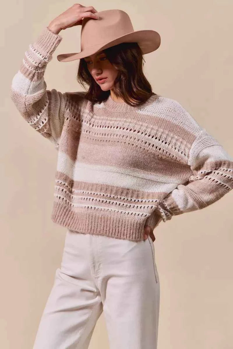 SO ME Variegated Stripe Textured Loose Fit Sweater SO ME Variegated Stripe Textured Loose Fit Sweater