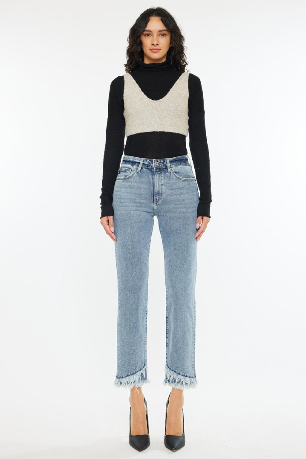 Kancan Raw Hem High Rise Straight Jeans Kancan Raw Hem High Rise Straight Jeans - TopFashionHQ