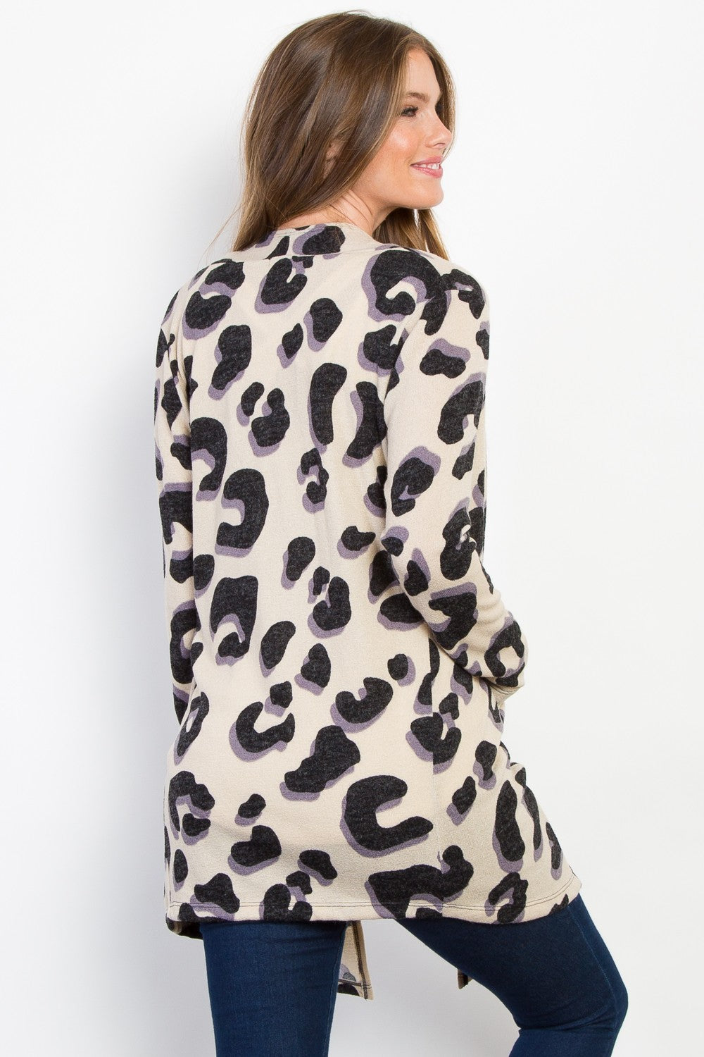 Be Stage Printed Open Front Knit Cardigan with Pockets Be Stage Printed Open Front Knit Cardigan with Pockets