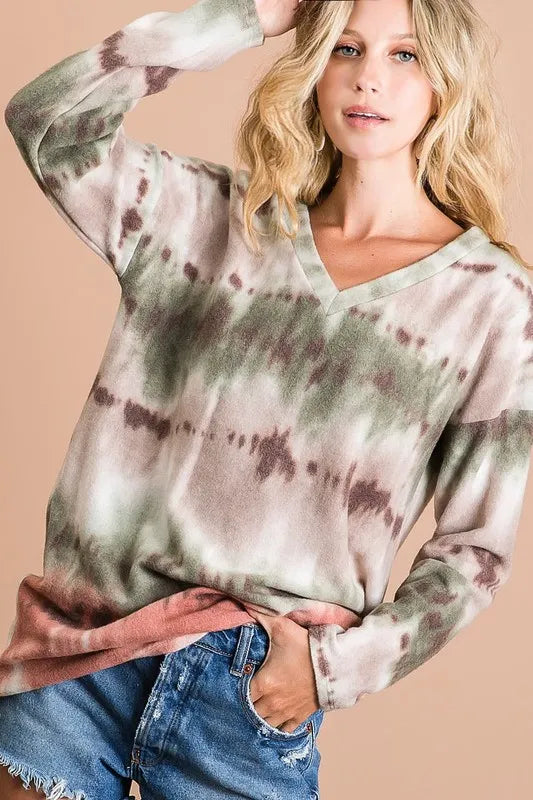 BiBi Brushed Tie Dye Looking Print V Neck Top 51206879a6174bbb9846d21d5fbaaf77-Max-Origin