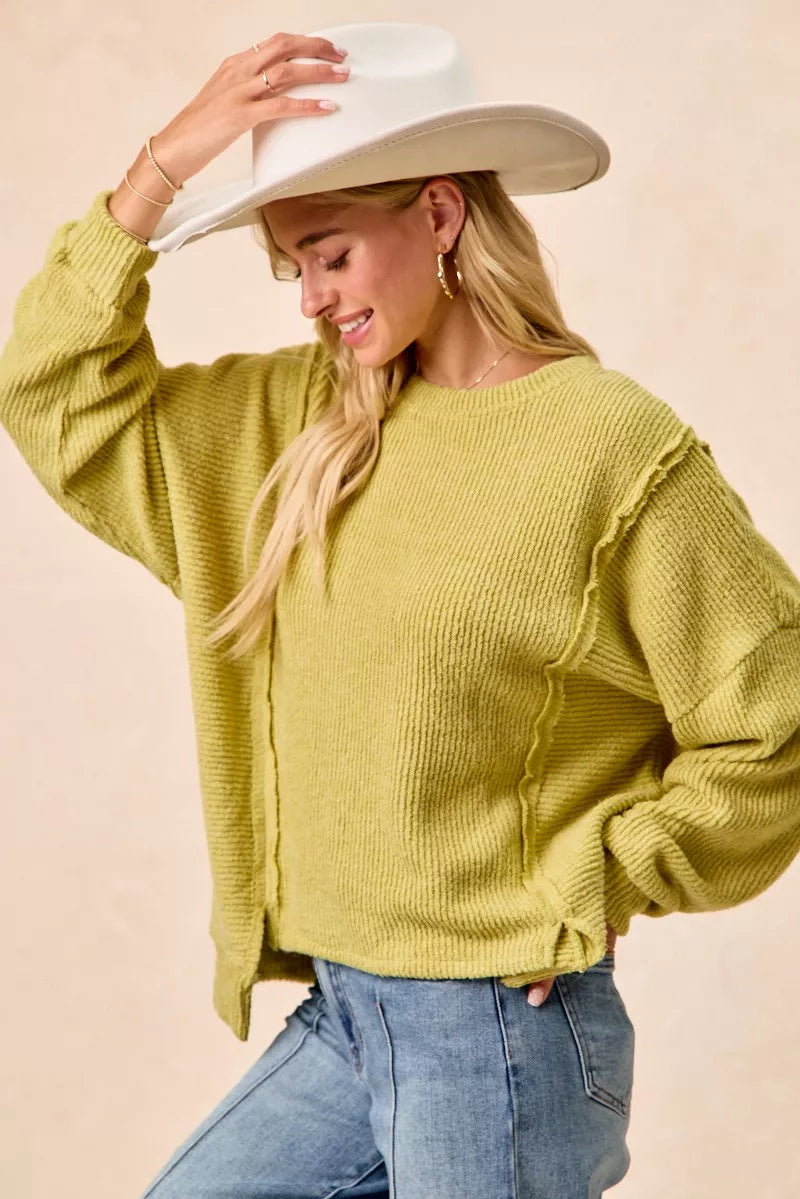 BiBi Boucle Rib Knit Uneven Hem Sweater With Open Seam 515a9fec62154f19b6fb8d5aaba4fd19-Max-Origin