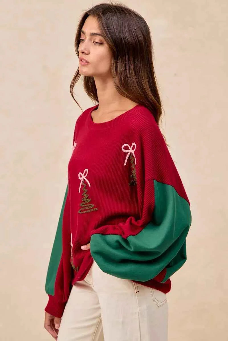 BiBi Christmas Theme Tree Embroidered Sweater BiBi Christmas Theme Tree Embroidered Sweater