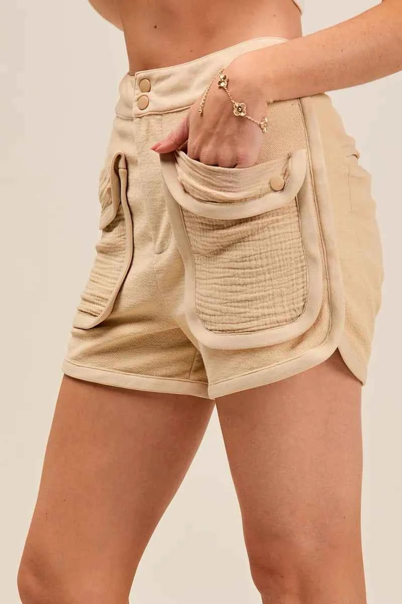 SO ME Mineral Washed Terry High Rise Cargo Shorts SO ME Mineral Washed Terry High Rise Cargo Shorts