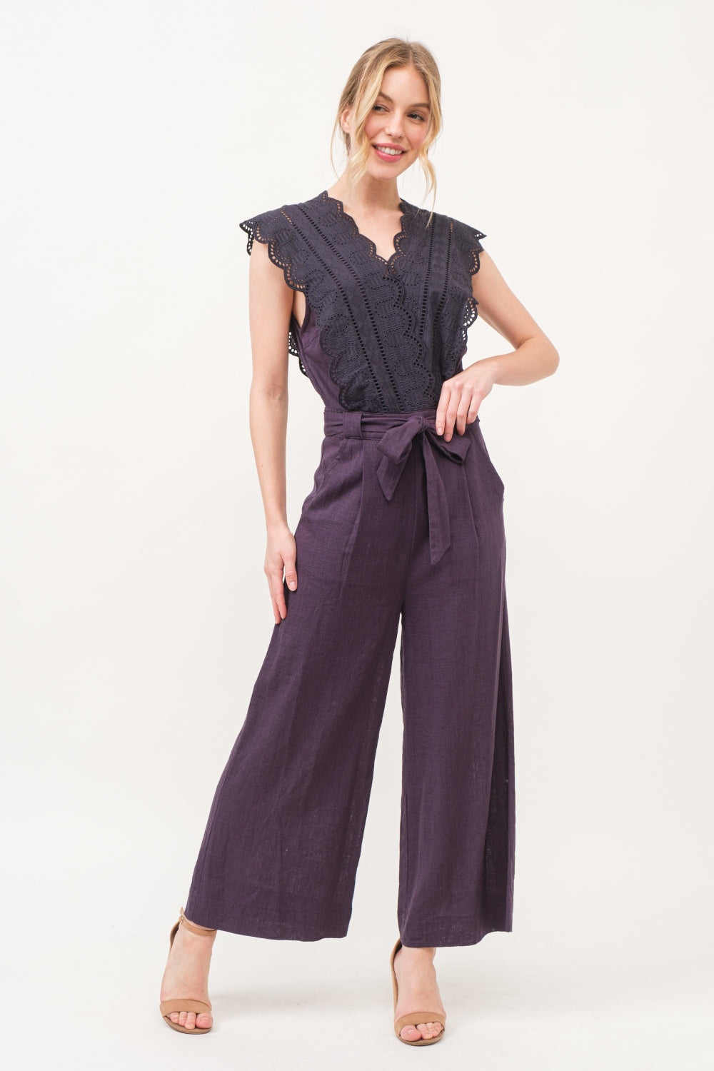 And The Why Laced Surplice Tie Waist Jumpsuit And The Why Laced Surplice Tie Waist Jumpsuit - TopFashionHQ