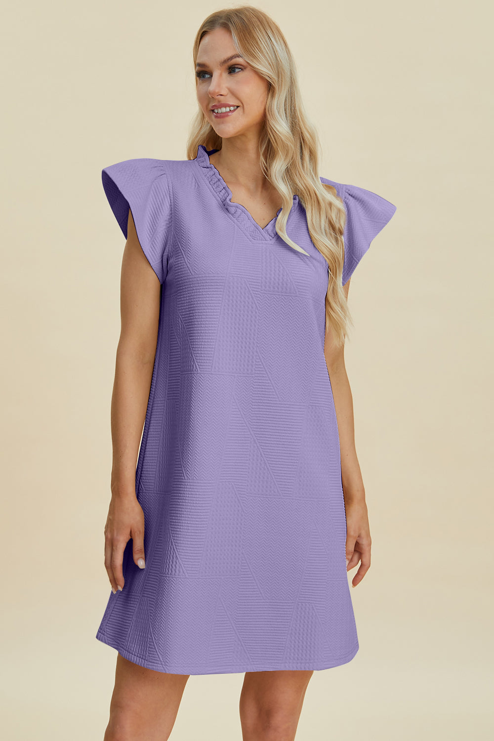 Double Take Full Size Ruffled V-Neck Cap Sleeve Dress Double Take Full Size Ruffled V-Neck Cap Sleeve Dress