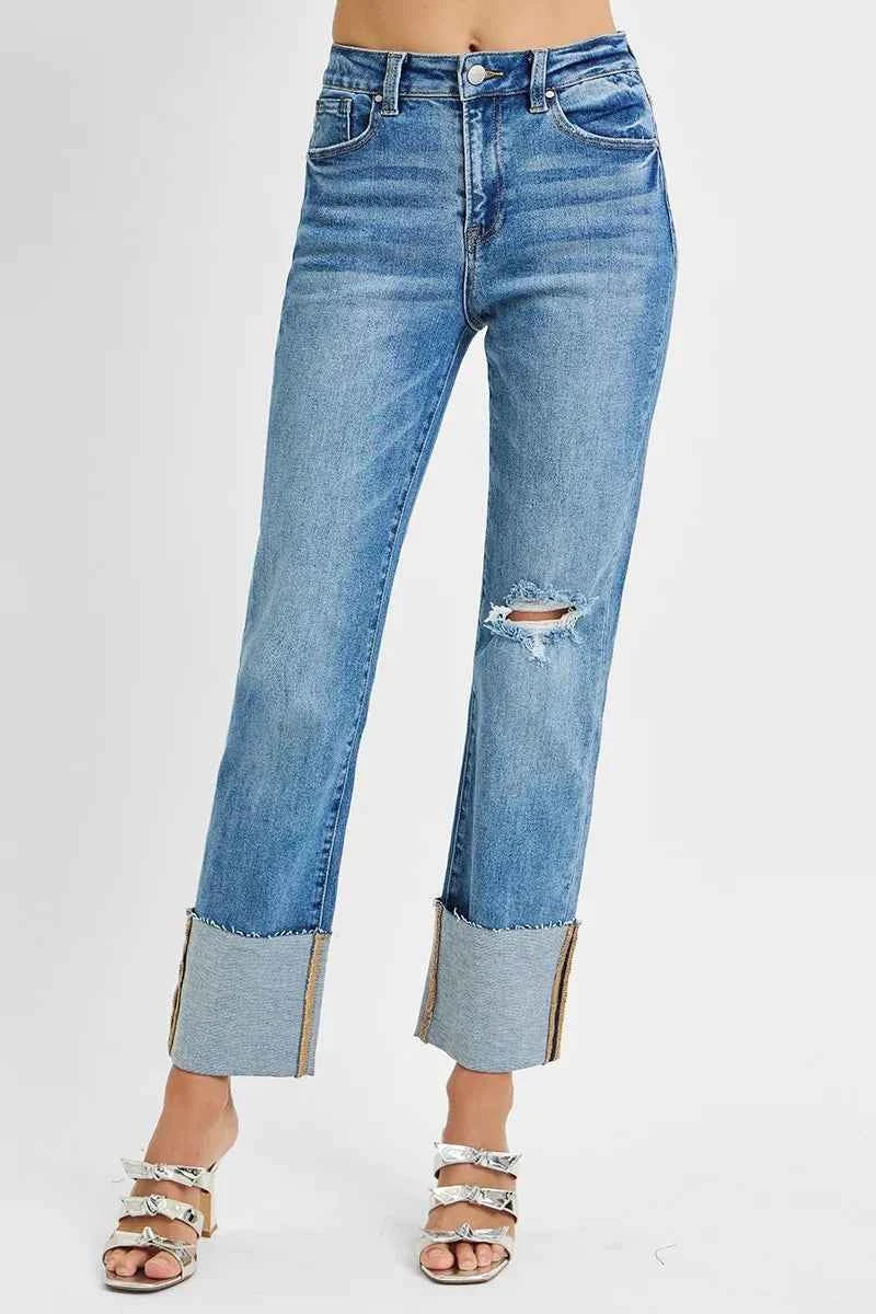 RISEN Full Size High Rise Ankle Straight Wide Cuffed Jeans Plus Size RISEN Full Size High Rise Ankle Straight Wide Cuffed Jeans Plus Size