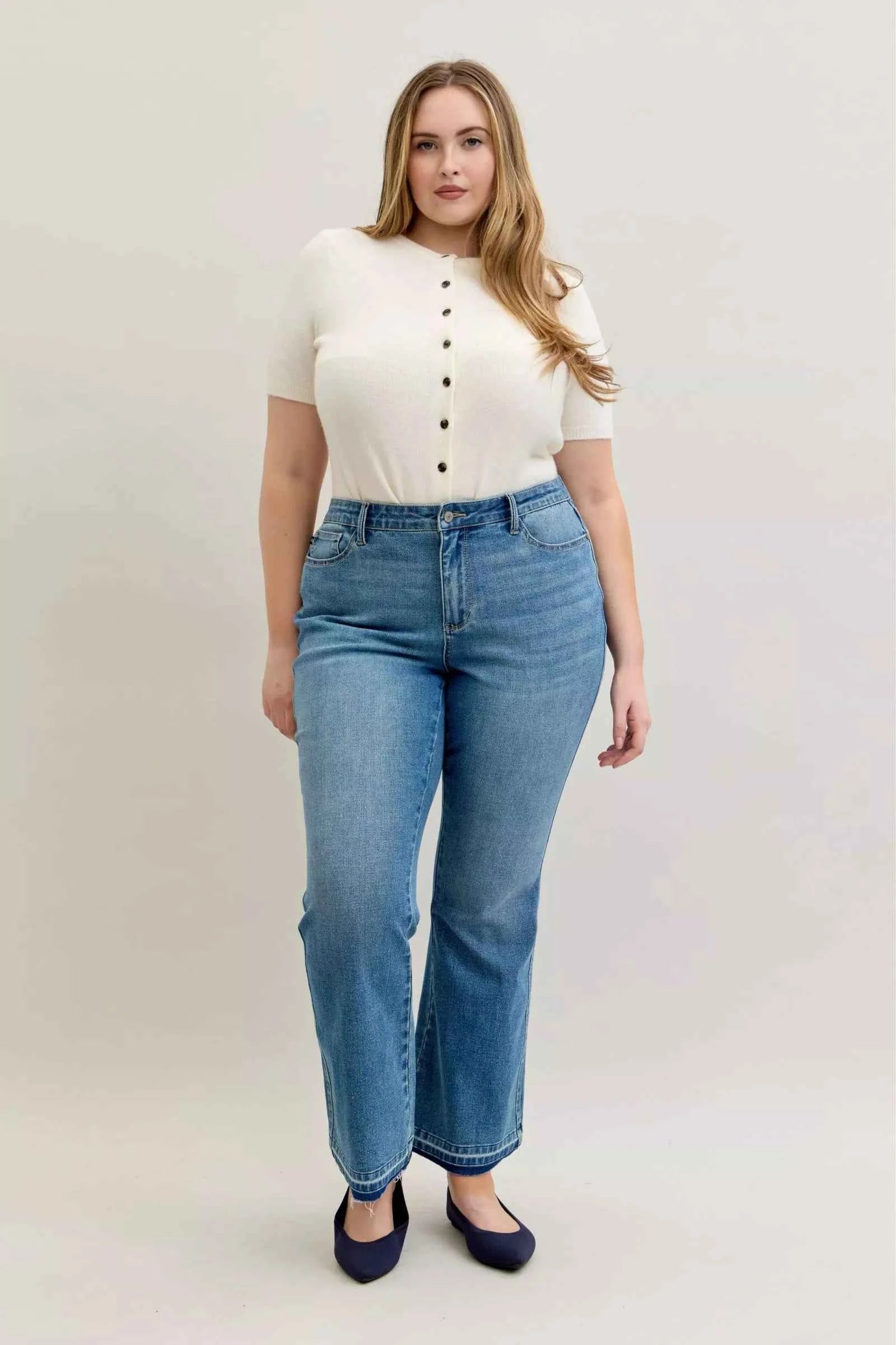 Judy Blue Full Size Mid Rise Slim Bootcut Tummy Control Release Hem Jeans Plus Size Judy Blue Full Size Mid Rise Slim Bootcut Tummy Control Release Hem Jeans Plus Size