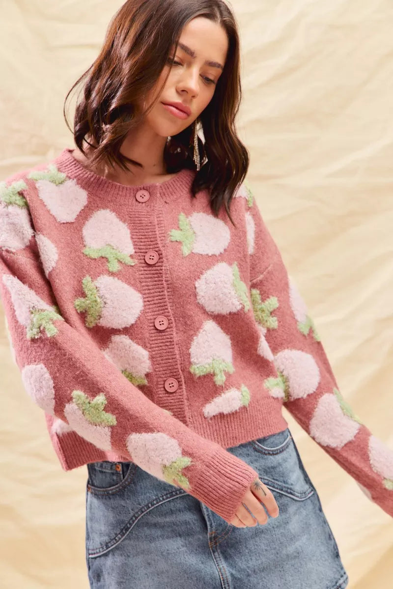SO ME Strawberry Fruit All Over Button Sweater Cardigan 525b7569266442979c854f372ee053d0-Max-Origin