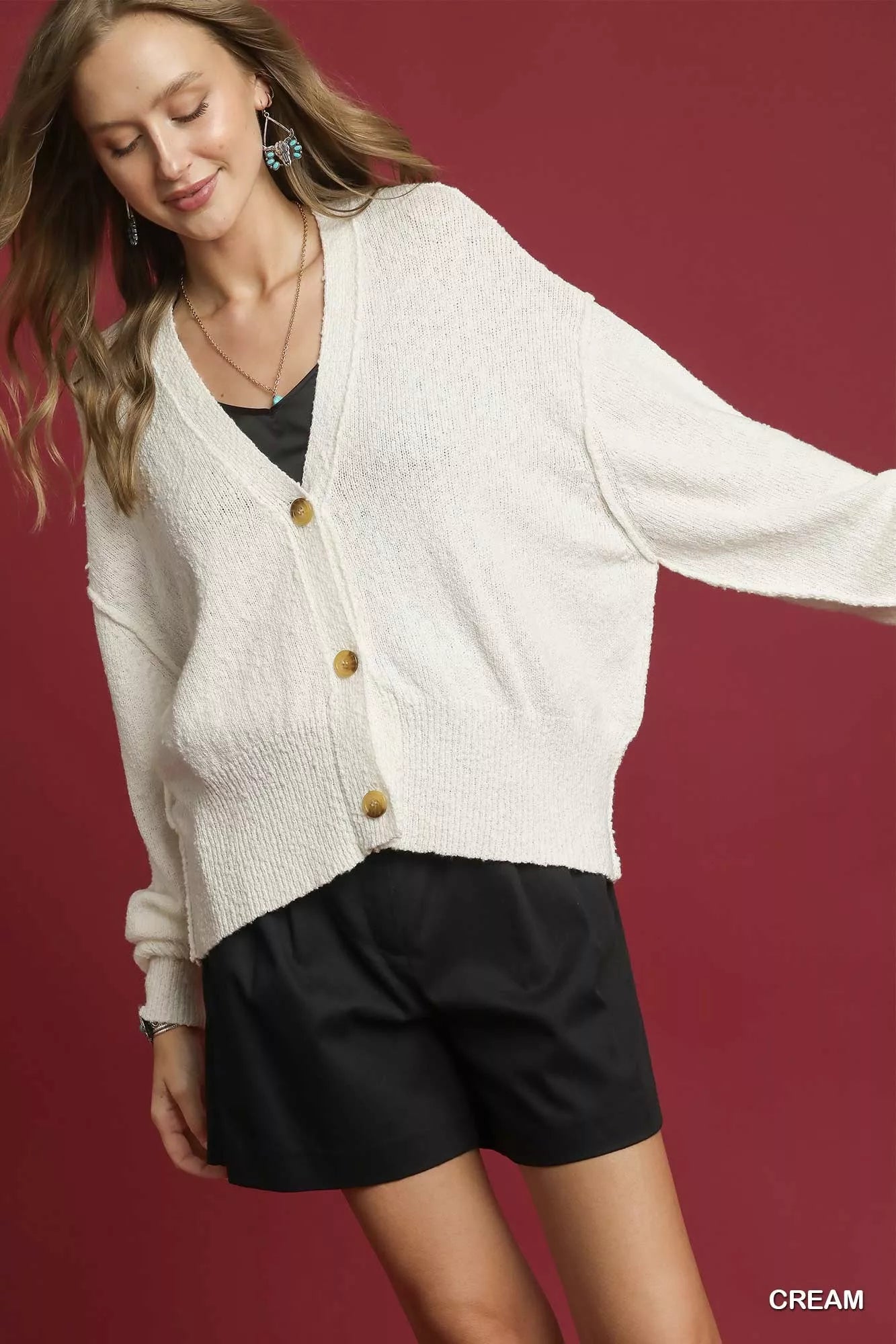Umgee Button-Front V-Neck Knit Cardigan 5262fbe8-ec6e-4270-9205-225067cce0e6-Max-Origin