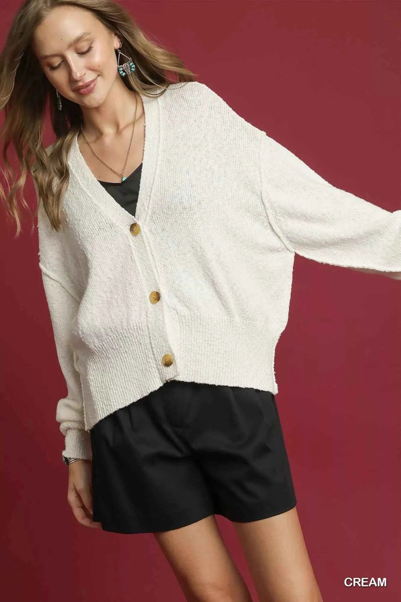 Umgee Button-Front V-Neck Knit Cardigan Umgee Button-Front V-Neck Knit Cardigan