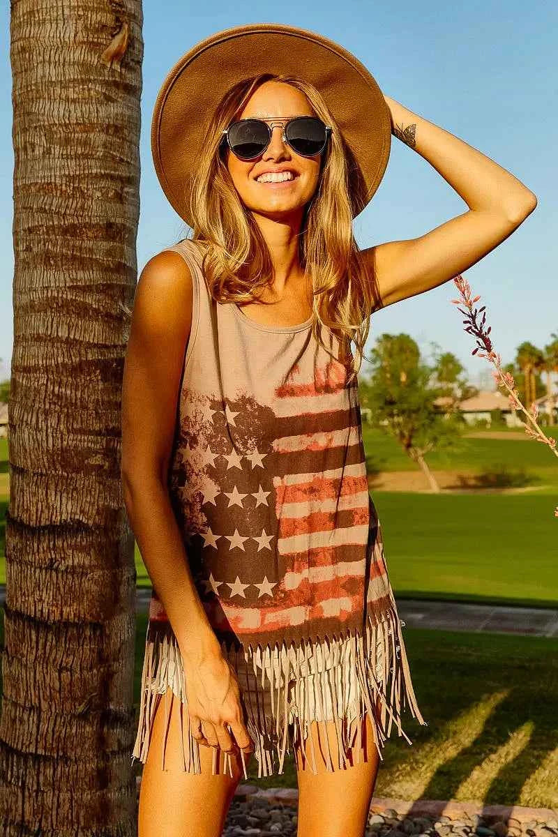 BiBi American Flag Print Knit Sleeveless Top BiBi American Flag Print Knit Sleeveless Top