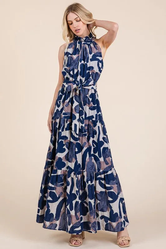 Lime 'N' Chili Abstract Halter Neck Tie-Waist Tiered Maxi Dress 52f73a8ed9db42d2aa545fbb1f5e32d3-Max-Origin