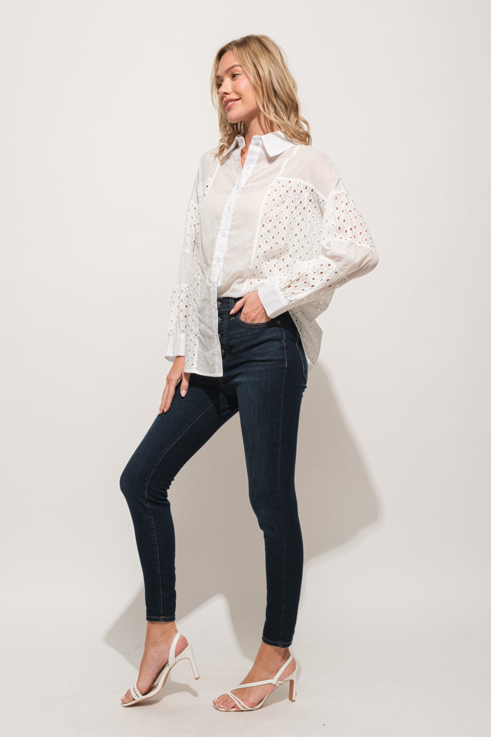 And The Why Eyelet Long Sleeve Button Down Shirt And The Why Eyelet Long Sleeve Button Down Shirt - TopFashionHQ