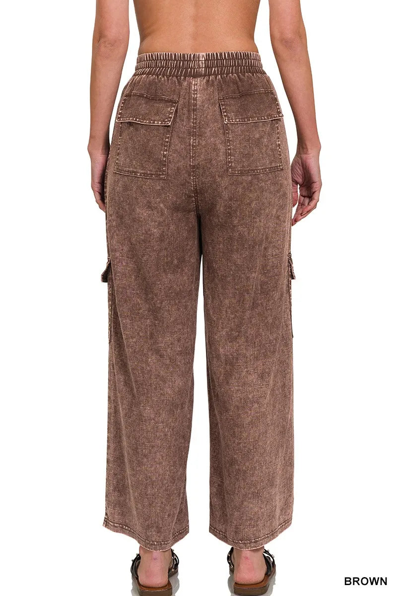 Zenana Washed Linen Elastic Band Waist Cargo Pants 53592c5c9bb544ef906b5d46d4fcfa24-Max-Origin