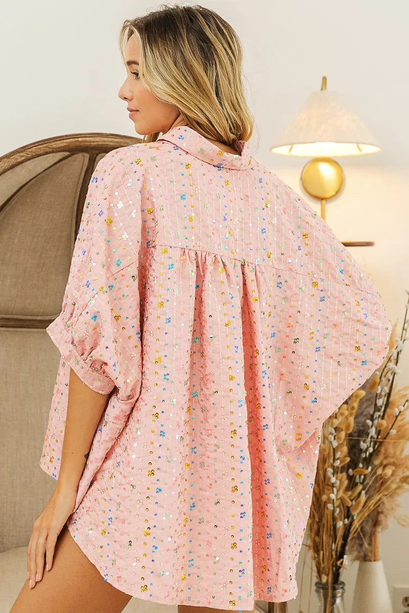 BiBi Sequin Striped Short Dolman Sleeve Blouse 535aa52e17314e8683c998e0edf3174f-Max-Origin