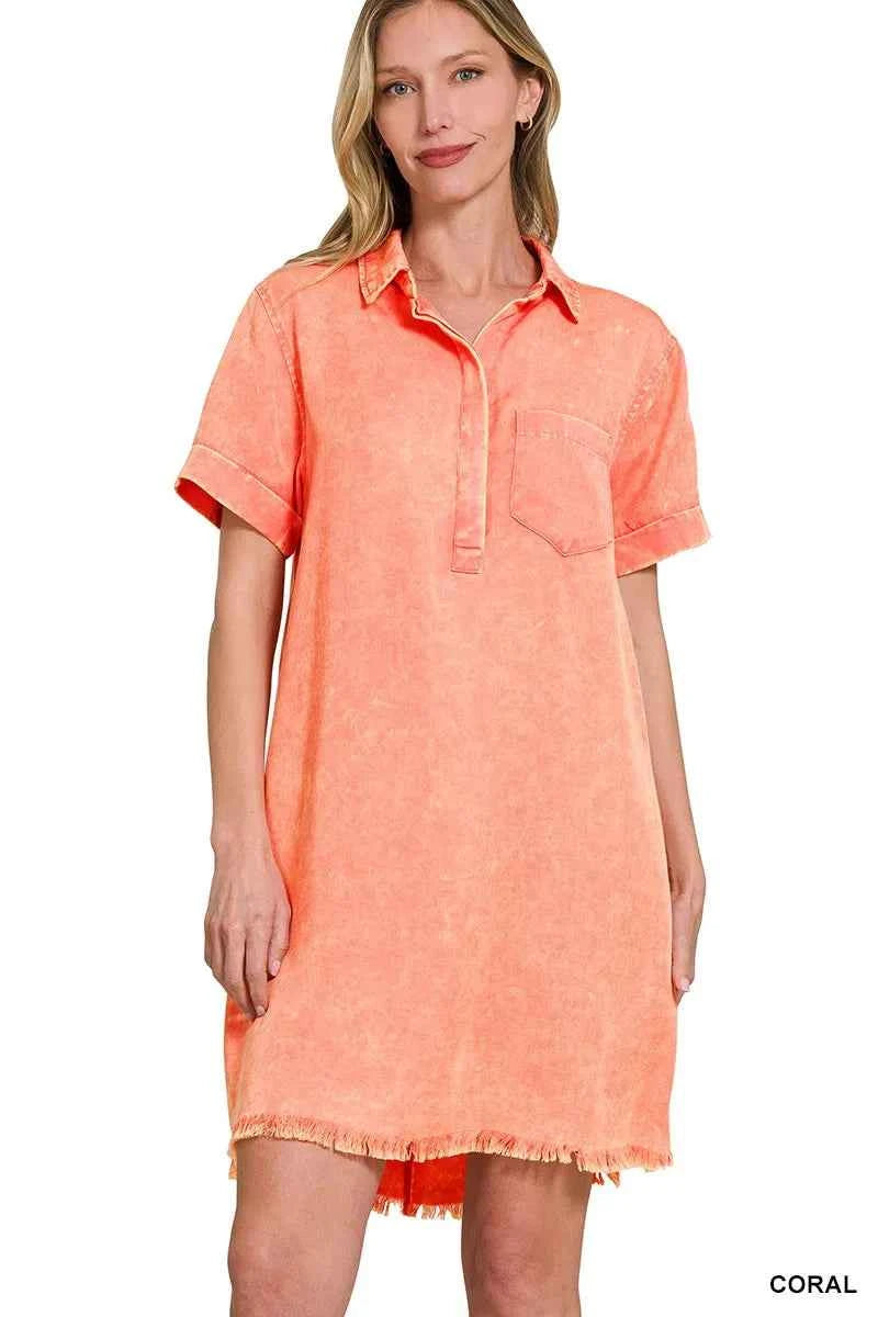 Zenana Tencel Mineral Washed Collared Shirts Dress Zenana Tencel Mineral Washed Collared Shirts Dress
