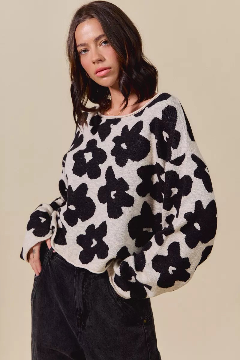 SO ME Loose Fit Flower Lightweight Sweater Top 5381b057c91848a2abd8fd85681cab0b-Max-Origin