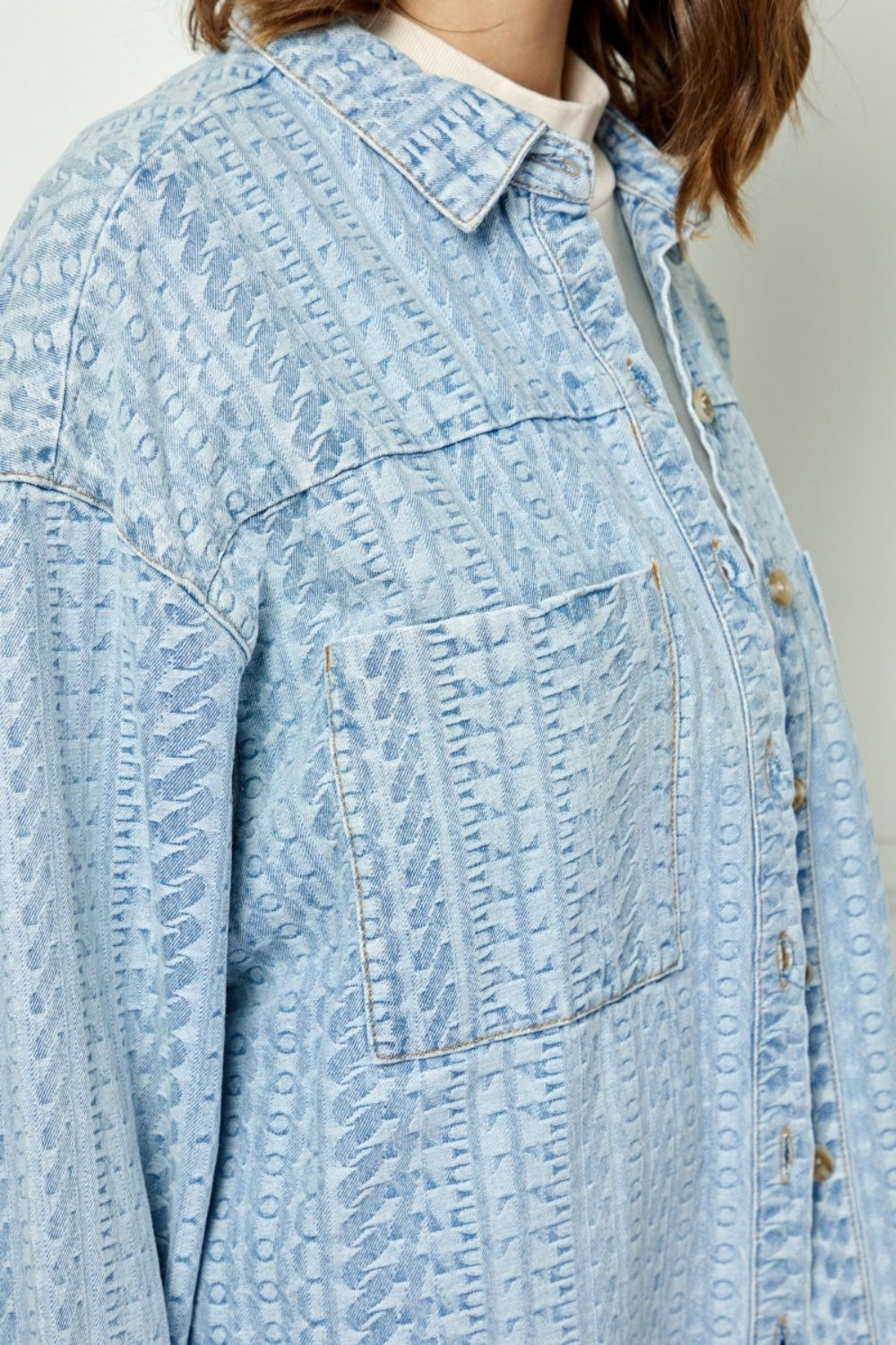 Veveret Button Up Dropped Shoulder Denim Top Veveret Button Up Dropped Shoulder Denim Top - TopFashionHQ