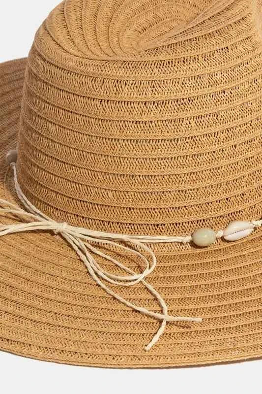Fame Shell Beaded Wide Brim Straw Hat Fame Shell Beaded Wide Brim Straw Hat