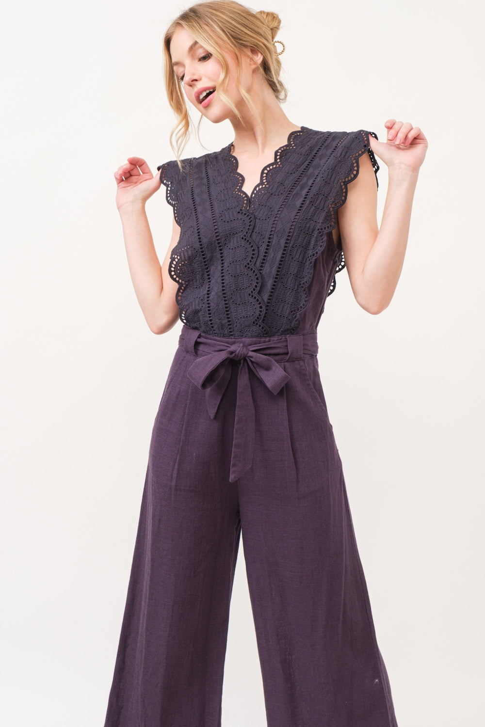 And The Why Laced Surplice Tie Waist Jumpsuit And The Why Laced Surplice Tie Waist Jumpsuit - TopFashionHQ