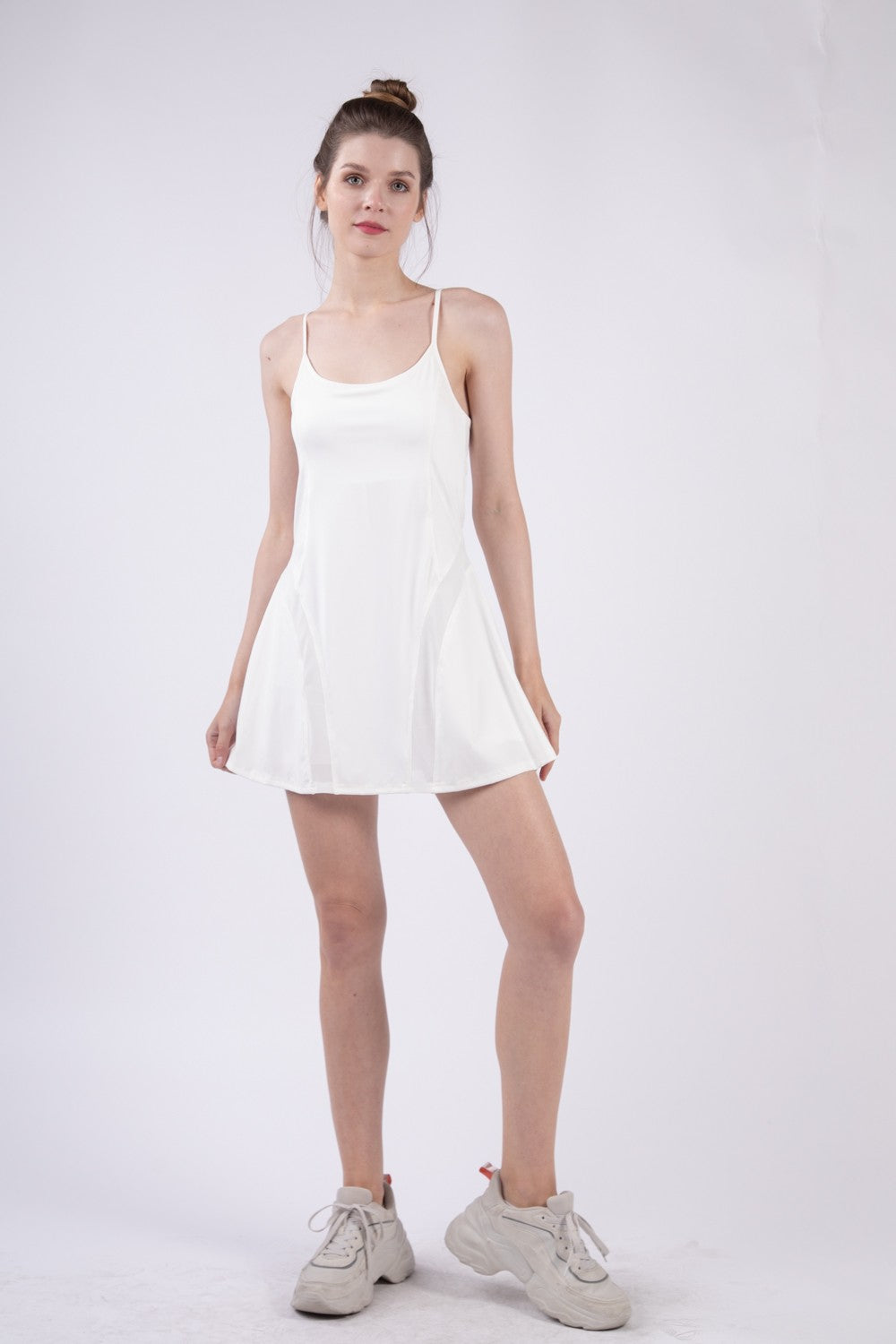 VERY J Mesh Detail Tennis Mini Active Dress with Shorts Inside VERY J Mesh Detail Tennis Mini Active Dress with Shorts Inside - TopFashionHQ