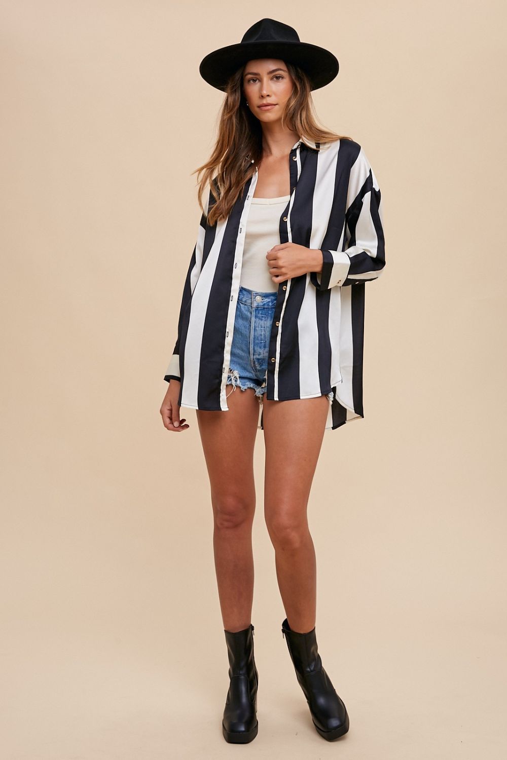 Annie Wear Striped Dropped Shoulder Button Up Shirt Annie Wear Striped Dropped Shoulder Button Up Shirt