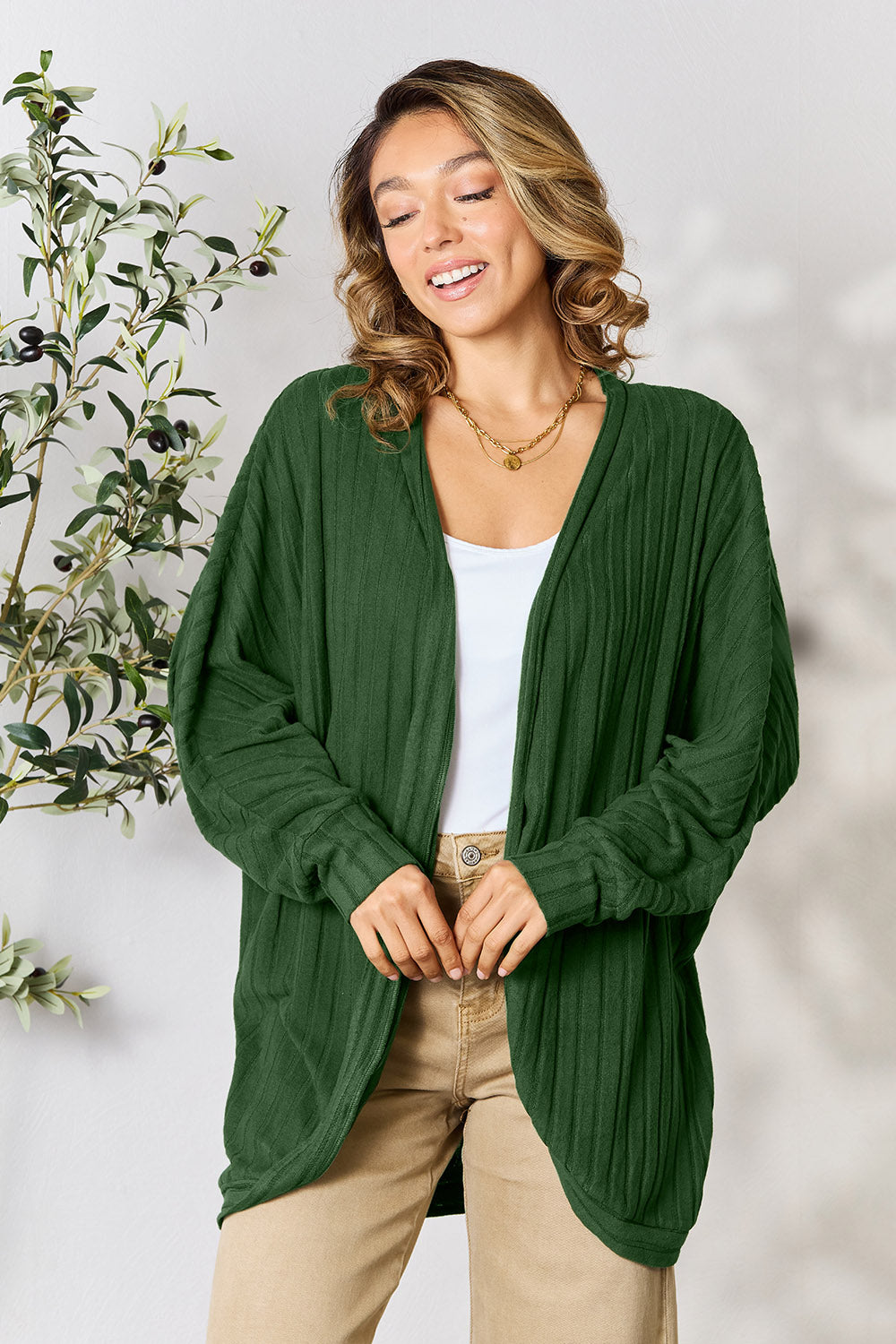 Basic Bae Full Size Ribbed Cocoon Cardigan Basic Bae Full Size Ribbed Cocoon Cardigan - TopFashionHQ