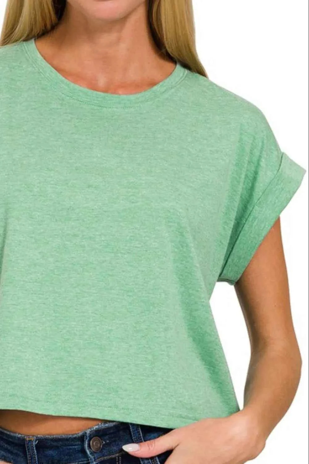 Zenana Rolled Sleeve Crop T-Shirt Zenana Rolled Sleeve Crop T-Shirt
